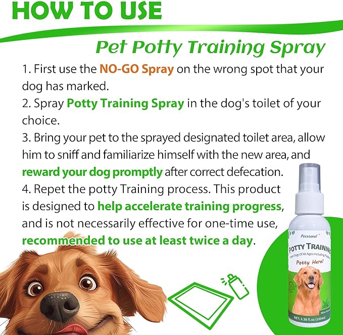Pet No-Go & Puppy Potty Training Spray - Pet Deterrent Spray for Stop Chewing, Pee Here Corrector Spray for Dogs and Cats, 3.38 Fl Oz/100ml Kit
