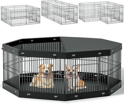 24’’H Dog Playpen, 8 Panels Dog Pens with Bottom Pad, Metal Foldable Pet Puppy Exercise Fence Crate Kennel, Indoor Outdoor Escape Proof Pen for Small Medium Pets (with Bottom pad)