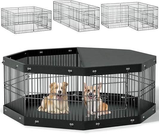 24’’H Dog Playpen, 8 Panels Dog Pens with Bottom Pad, Metal Foldable Pet Puppy Exercise Fence Crate Kennel, Indoor Outdoor Escape Proof Pen for Small Medium Pets (with Bottom pad)