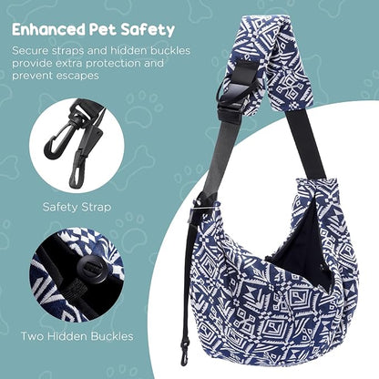 Avont Dog Sling for Small Dog Cats Under 15lbs, Hands-Free Crossbody Pet Carrier with Adjustable Padded Strap Extra Pocket, Safe Soft Pouch Bag for Puppies' Walks Outings -Boho