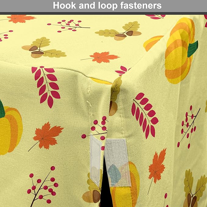 Lunarable Autumn Pumpkin Dog Crate Cover, Seasonal Image with Fall Botanical Elements Leaves and Acorns, Easy to Use Pet Kennel Cover for Medium Large Dogs, 36 Inch, Pastel Yellow Multicolor