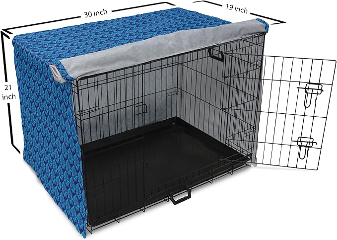 Lunarable Damask Blue Dog Crate Cover, Repeating Simplistic Pattern Rococo Inspired Royalty Essential Motif, Easy to Use Pet Kennel Cover for Cats & Medium Dogs, 30 Inch, Indigo and Sky Blue