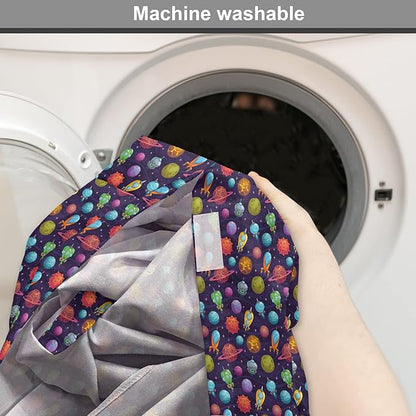 Lunarable Outer Space Dog Crate Cover, Cartoon Planets and Space Ships with Space Background Fun Science, Easy to Use Pet Kennel Cover for Small Dogs Puppies Kittens, 18 Inch, Dark Blue