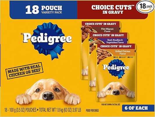 PEDIGREE CHOICE CUTS in Gravy Adult Soft Wet Meaty Dog Food Variety Pack, (18) 3.5 oz. Pouches