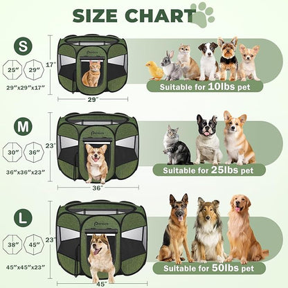Dog Cat Playpen Indoor Outdoor for Puppy Pet Dogs Cat Recovery After Surgery, Dog Tent Crates Cage Indoor/Outdoor, Portable Pop Up Dog Kennel with Carrying Case for Travel (Premium Green, Medium)