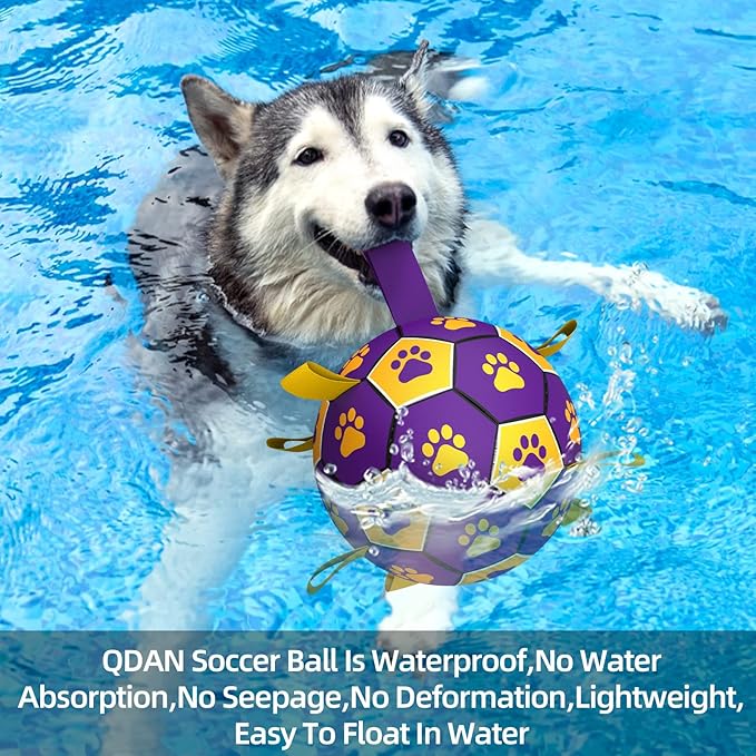 QDAN Dog Ropes Toys Soccer Ball with Straps, Interactive Dog Toys for Tug of War, Puppy Birthday Gifts, Dog Tug Toy, Dog Water Toy, Durable Dog Balls for Medium & Large Dogs（8 Inch）
