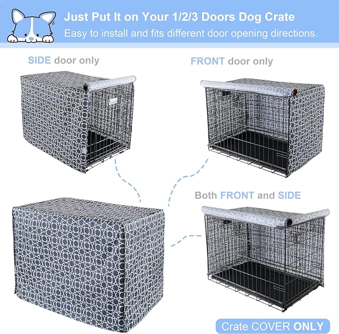 Explore Land Pattern Dog Crate Cover for 42 Inches Wire Cage, Heavy-Duty Polyester 1 2 3 Doors Standard Metal Pet Kennel Enclosure (Morocco)