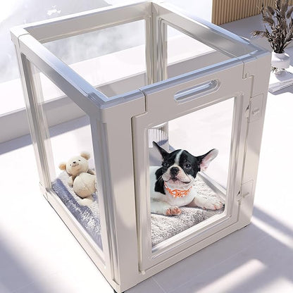 Clear Acrylic Plastic Dog Playpen Indoor,for Puppy Cat Rabbit Ferret Transparent Pet Pen,Easy Assemble Enclosure,Preferable for Small Dogs (4 Panels (White))