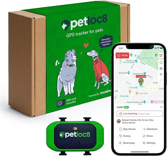 GPS Pet Tracker for Dogs by Petloc8 - Dog Tracker Fits on Your Pets Collar, Waterproof, Smart App Controllable Geofencing and Pet Location History, Subscription is Required