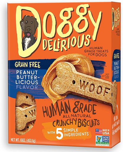 Crunchy Dog Treats – for All Pet Sizes, Breeds – All-Natural Puppy Treat – 100% Human-Grade – Delicious Pet Treat Bones, Snacks for Dogs – Grain-Free Peanut Butter, 16 Oz