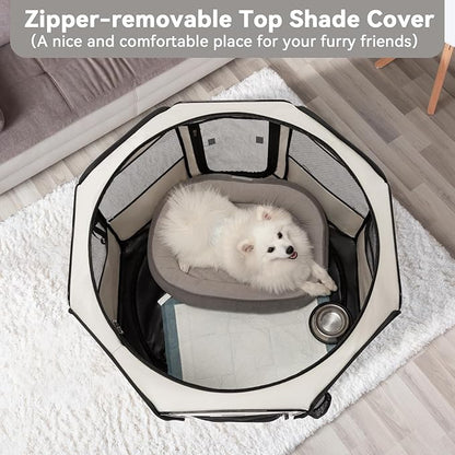 Petsfit 36" Dog Playpen with Dual Zipper Doors –Sturdy Foldable Puppy Playpen for Medium Dogs with Removable Mesh Top and Leakproof Bottom