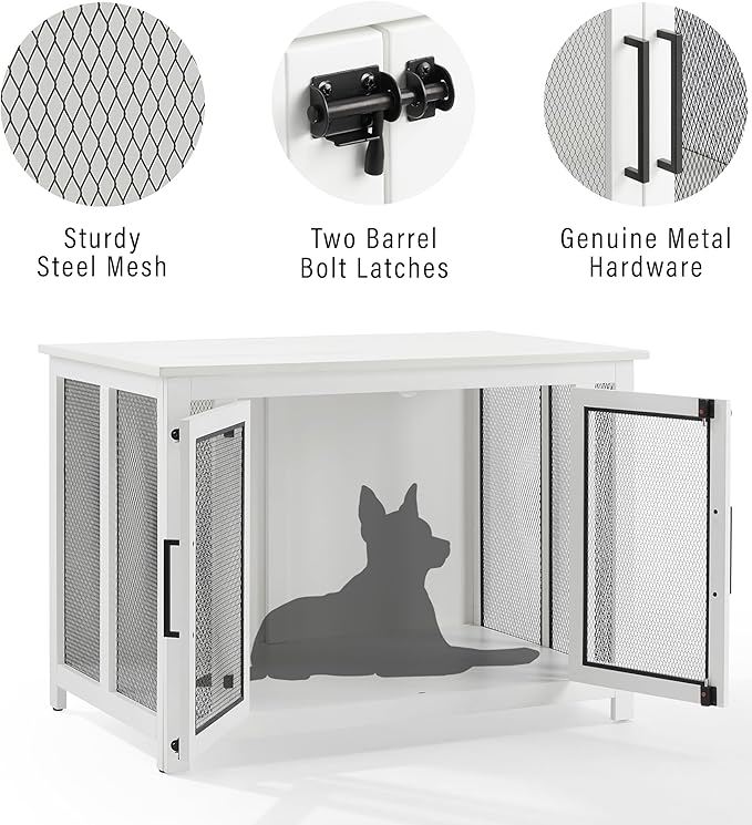 Crosley Furniture Dane Credenza Console Table Dog Crate Kennel for Pets, White