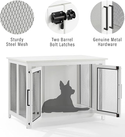 Crosley Furniture Dane Credenza Console Table Dog Crate Kennel for Pets, White