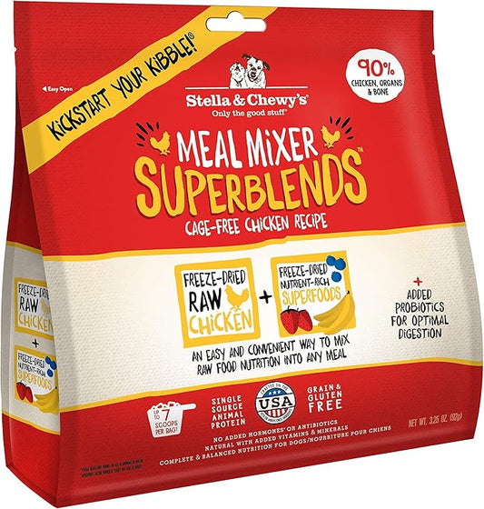 Stella & Chewy's Freeze Dried Raw Cage-Free Chicken Meal Mixers – SuperBlends Dog Food Topper – Grain Free, Protein Rich Recipe – 3.25 oz Bag