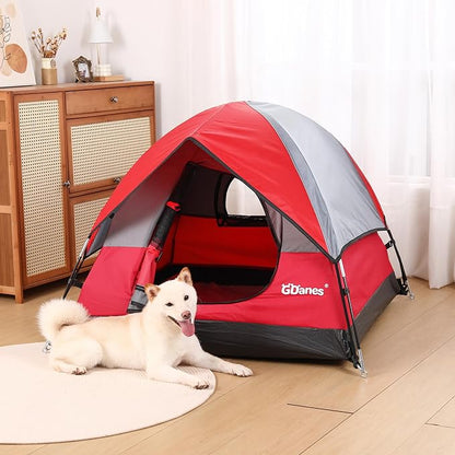 GDanes Red Dog Tent House - Portable Indoor/Outdoor Dog Bed with Soft Pad for Large Dogs, 42 x 42 x 32 Inches