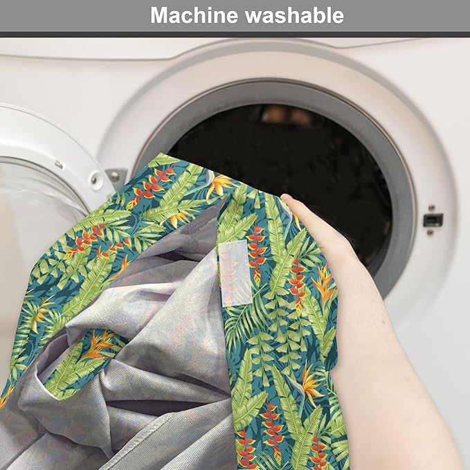 Lunarable Tropical Dog Crate Cover, Exotic Bird of Paradise Blossoms Banana and Areca Fan Palm Leaves, Easy to Use Pet Kennel Cover for Small Dogs Puppies Kittens, 18 Inch, Yellow Green and Dark Teal