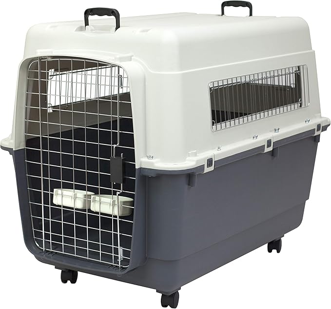 SportPet Designs Plastic Kennels Rolling Plastic Wire Door Travel Dog Crate, XXL