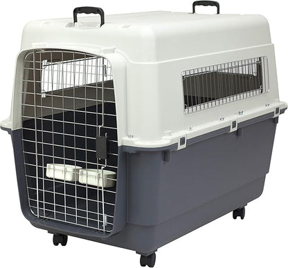 SportPet Designs Plastic Kennels Rolling Plastic Wire Door Travel Dog Crate, XXL