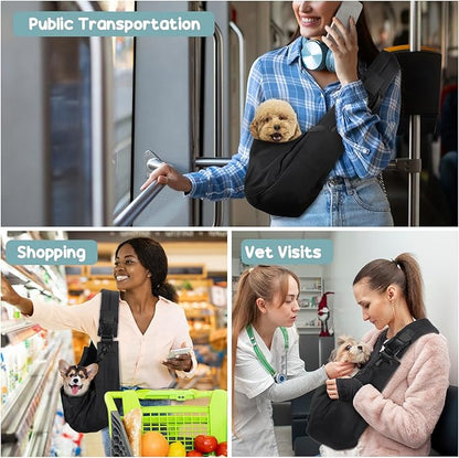 Avont Dog Sling for Small Dog Cats Under 15lbs, Hands-Free Crossbody Pet Carrier with Adjustable Padded Strap Extra Pocket, Safe Soft Pouch Bag for Puppies' Walks Outings -Black