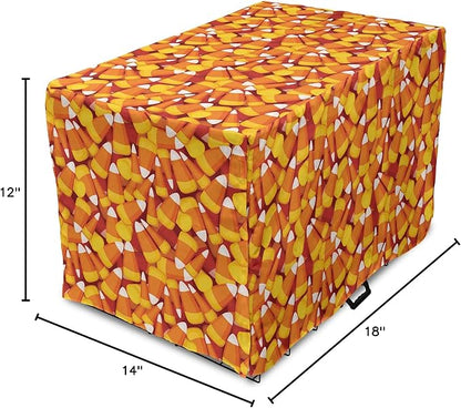 Lunarable Candy Corn Dog Crate Cover, Cartoon Style Pattern of Repetitive Nested Sweets Clutter, Easy to Use Pet Kennel Cover for Small Dogs Puppies Kittens, 18 Inch, Marigold Vermilion