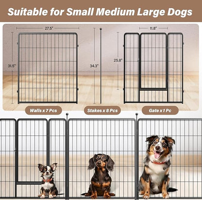 Simple Deluxe Dog Playpen Indoor Outdoor, 32" Height 8 Panels Fence with Anti-Rust Coating, Metal Heavy Portable Foldable Dog Pen for Small/Medium Dogs RV Camping, Black