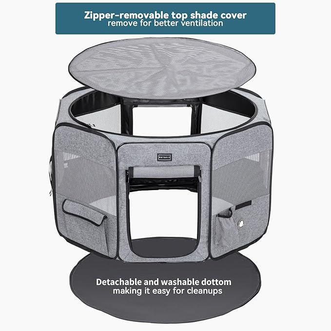 Petsfit Portable Dog Playpen 36" Portable Pet Play Pens for Small Medium Dogs, Cat Playpen Indoor/Outdoor with Carring Case, Removable Zipper Top and Bottom,Medium (36"x36"x21")