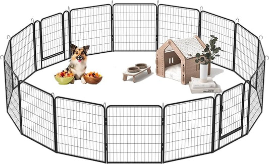 Metal Dog Playpen Outdoor, 32" Height 8 Panels Pet Kennel Crate for Puppy/Small/Medium Dogs, Heavy Duty Metal Playpen with Door, Indoor Portable Dog Fence Pet Exercise Pen for Yard RV Camping