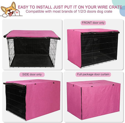 HiCaptain Dog Crate Cover for 42 Inches Crate Cage, Polyester Pet Kennel Covers Fit for 1 2 3 Doors Standard Metal Crate - (Pink 42 Inch)