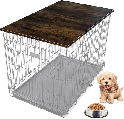 Skywin Dog Crate Topper Wood (Rustic) - 42 x 28 Inches Dog Crate Table Topper, Premium Dog Kennel Topper, Functional Pet Crate Furniture Table Dog Crate Accessories (Does NOT Include Dog Crate)