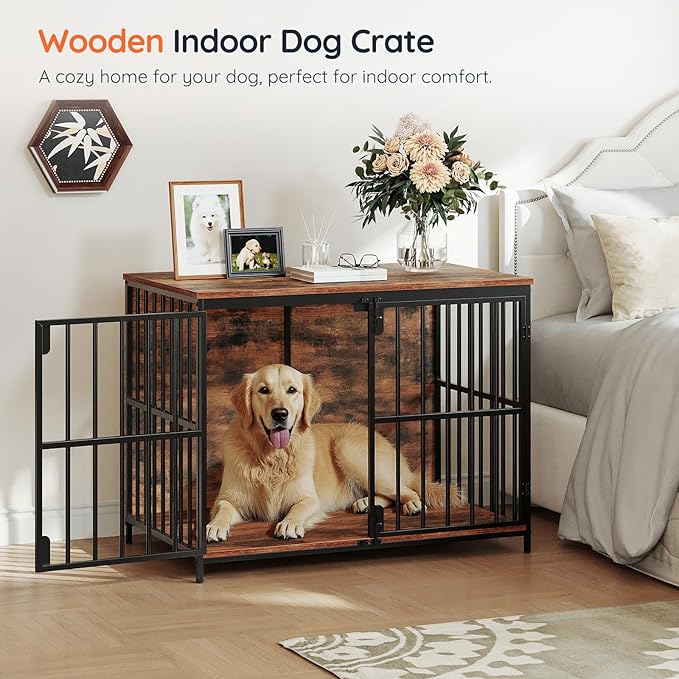 HOOBRO Dog Crate Furniture, 38.6" Large Dog Kennel Indoor