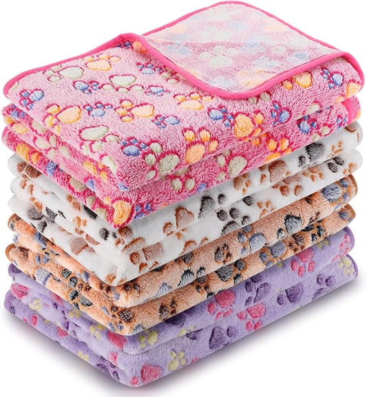 Tatuo 4 Pcs Dog Blanket Pet Puppy Blanket Puppy Teething Toys Paw Print Fleece Blanket for Pet Cat Soft Warm Sleep Mat Guinea Pig Cage Blanket(XXXX-Large(72 x 72 Inch),White, Coffee, Pink, Purple)