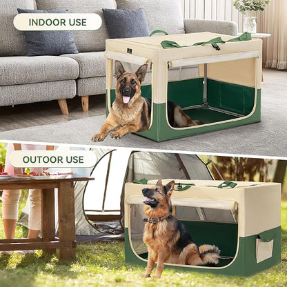 A4Pet Collapsible Dog Crate, Soft Sided Dog Crate - 40 Inch Adjustable Stainless Steel Frame, Lightweight, Durable and Portable Crate with 3-Door, Portable Dog Kennel