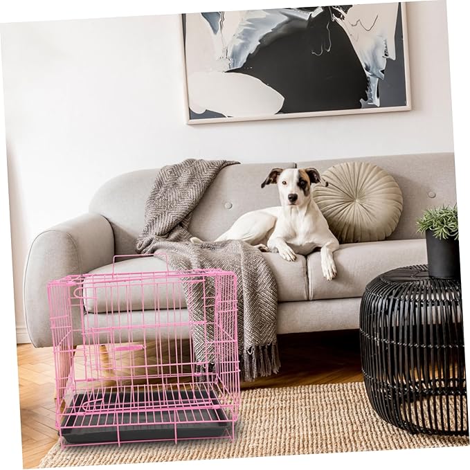 Folding Metal Dog Crate, Pink, Portable, Easy to Install, Durable, Secure, Airy, and Comfortable