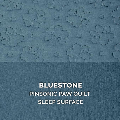 Furhaven Cooling Gel Dog Bed for Large/Medium Dogs w/ Removable Bolsters & Washable Cover, For Dogs Up to 55 lbs - Pinsonic Quilted Paw L Shaped Chaise - Bluestone, Large
