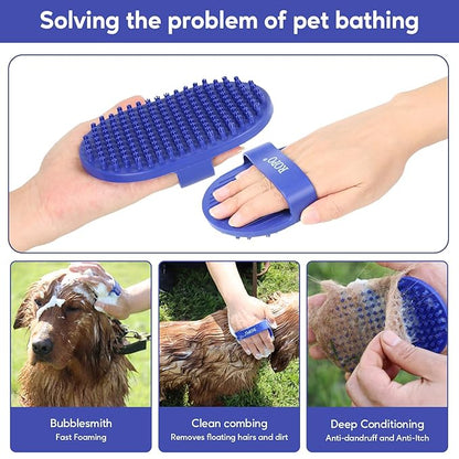 Dog bath brush, ROPO rubber massage pet shampoo brush, used for pet grooming, removing shedding fur, combing tangles and dead fur, suitable for pet dogs and cats (blue)