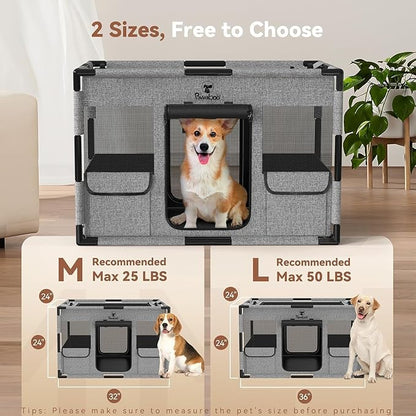 Cat Dog Playpen, 91x61x61cm Portable Puppy Playpen Dog Play Pen Indoors with Cover and Gate, Tear Resistant Thickened Fabric Waterproof Bottom Breathable Mesh Dog Fence, Gray & Black