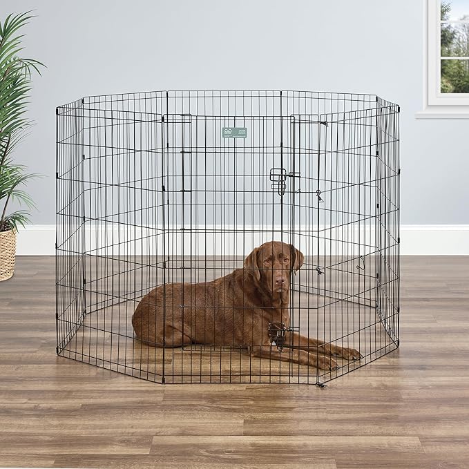 MidWest Homes for Pets Dog Exercise Pen & Playpen, 24" W x 42" H, with Door, Black