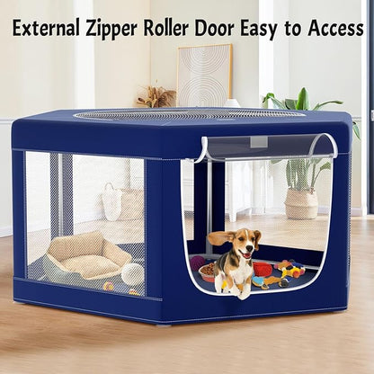 Hexagonal Dog playpen, 45 Inch Soft Puppy Playpen with 600D Oxford Fabric, Stable Structure with Thickend Stainless Steel Tubes, 25.6 Inch Height Pet Playpen for Small and Medium Dogs, Animals