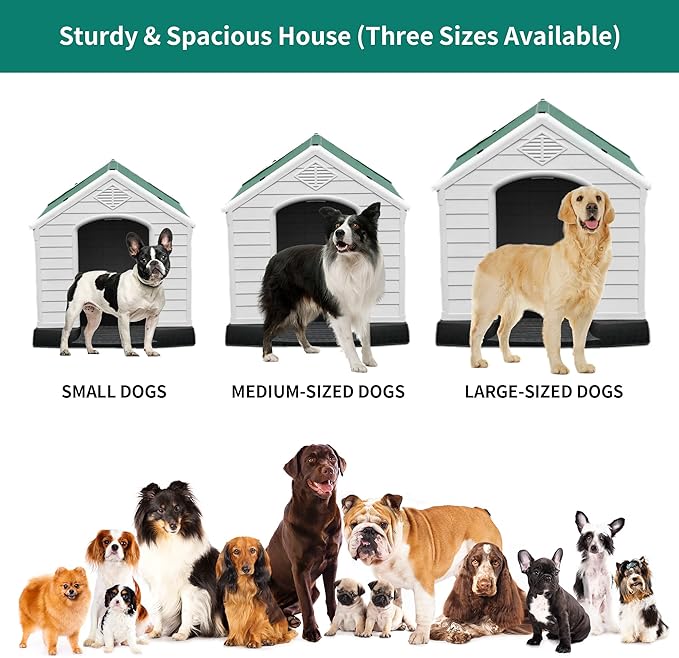 YITAHOME 41'' Large Plastic Dog House Outdoor Indoor Doghouse Puppy Shelter Water Resistant Easy Assembly Sturdy Dog Kennel with Air Vents and Elevated Floor (41''L*38''W*39''H, Green)