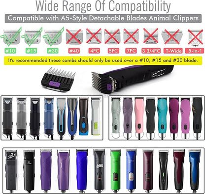 Professional A5 Style Animal Clipper Stainless Steel Color-Coded Snap-on Attachment Guard Guide Comb, 1/8"-1" Compatible with Wahl KM Series Oster A5 Andis Detachable Blade Pet Groomers (#2 - 1/4")