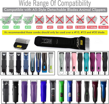 Professional A5 Style Animal Clipper Stainless Steel Color-Coded Snap-on Attachment Guard Guide Comb, 1/8"-1" Compatible with Wahl KM Series Oster A5 Andis Detachable Blade Pet Groomers (#5 - 5/8")