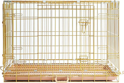 Homey Pet Dog Crates for Medium Dogs, Collapsible Small Dog Cage, Nano-Coating Metal Wire Dog Kennel Indoor with Removable Floor Grid and Tray, Double Doors Dual Locks, GOLD36+BLUE30 Bundle