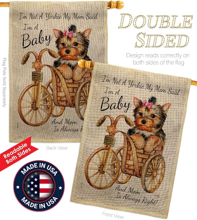 Breeze Decor Not Yarkie, I'm Baby Burlap House Flag Pack Dog Puppy Spoiled Paw Canine Fur Pet Nature Farm Animal Creature Applique Banner Small Garden Yard Gift Double-Sided, Made in USA