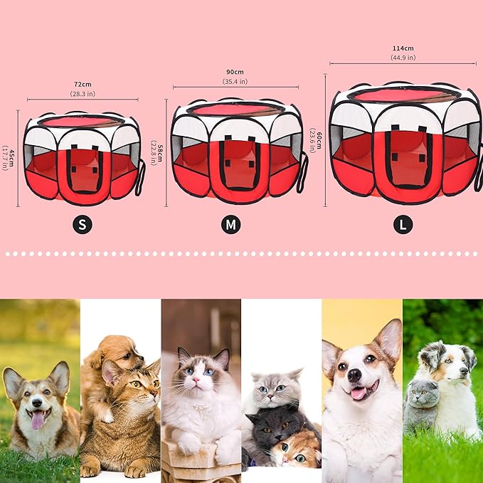 Mile High Life | Foldable Dog Playpen | Portable Dog Crate w Removable Shade Cover | Dog Kennel Indoor/Outdoor w Carry Case | Pen Tent for Dog/Cat/Rabbit(Red, Large (45"x45"x23"))