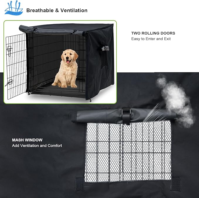 Dog Crate Cover 42in Waterproof Pet Kennel Cover for Outdoor/Indoor Protection, Durable Windproof Crate Cover Universal Fit for Wire Dog Crate (42''L*28''W*30''H-Black)