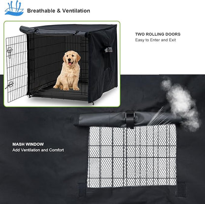 Dog Crate Cover 42in Waterproof Pet Kennel Cover for Outdoor/Indoor Protection, Durable Windproof Crate Cover Universal Fit for Wire Dog Crate (42''L*28''W*30''H-Black)