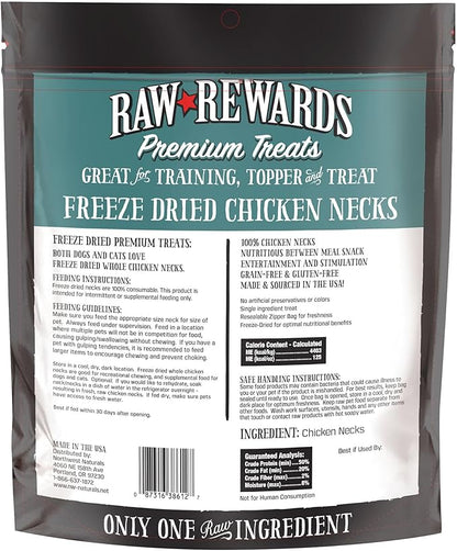 Northwest Naturals Raw Rewards Freeze-Dried Chicken Neck Treats for Dogs and Cats - Bite-Sized Pieces - Healthy, 1 Ingredient, Human Grade Pet Food, All Natural - 4 Oz (Pack of 3)