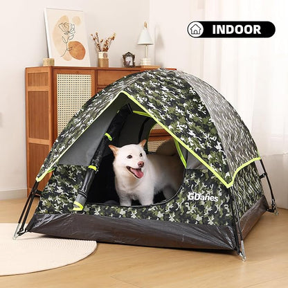 GDanes Camouflage Dog Tent House - Portable Indoor/Outdoor Dog Bed with Soft Pad for Large Dogs, 42 x 42 x 32 Inches