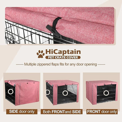 HiCaptain Pink Dog Crate Cover for 48 Inches Wire Crates, Heavy-Duty Polyester Indoor Dog Kennel Cover Universal Fit for 1 2 Doors Standard Metal Cage (Upgrade Two-Tone Pink)