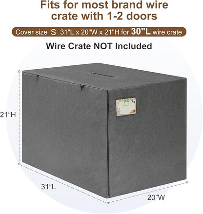 HiCaptain 30 inches Dog Crate Cover with Card Pocket, Heavy Duty Polyester Windproof Pet Kennel Cover Universal Fit for 1 or 2 Doors Standard Wire Crate (Grey)